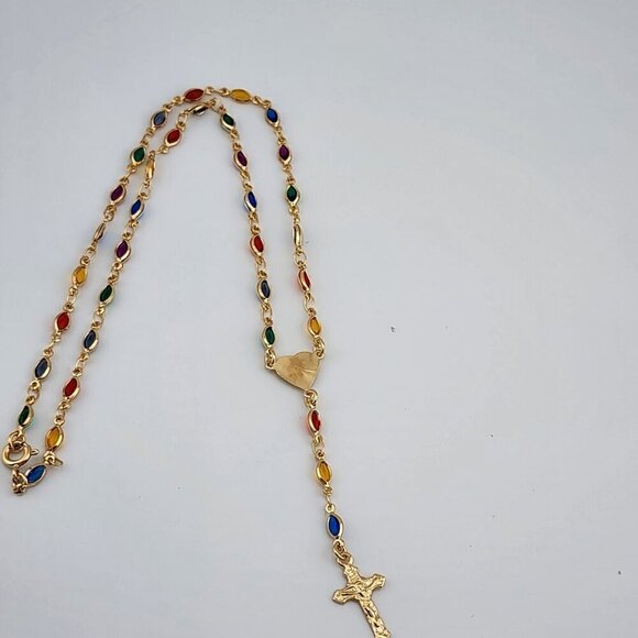 Brand New Brazilian 18k Gold Filled Multi Color Heart Cross Necklace - Picture 9 of 10